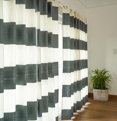 Customizable Curtain, Cotton – Broad Stripe – Silver Blue