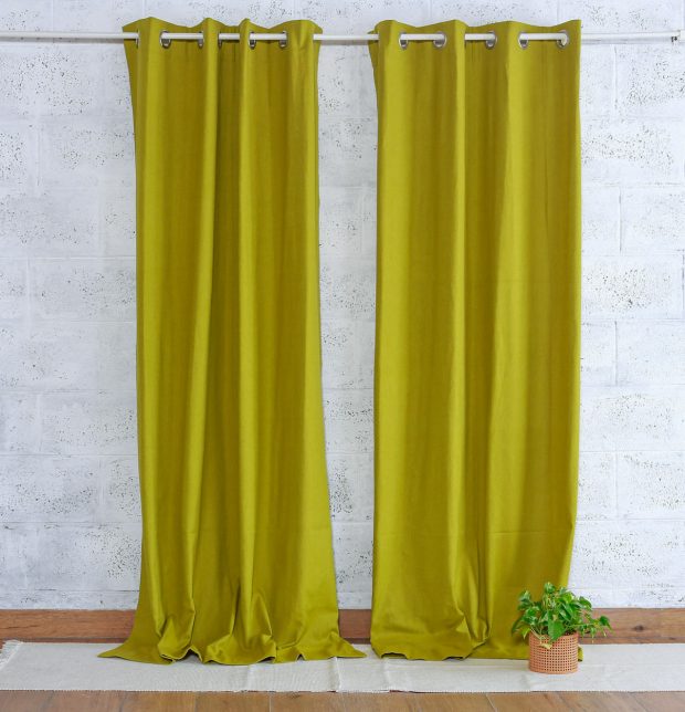Chambray Cotton Curtain Apple Green