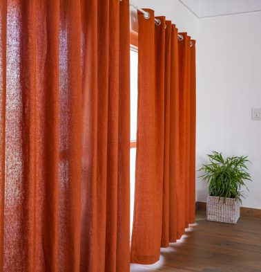 Customizable Curtain, Chambray Cotton - Apricot Orange