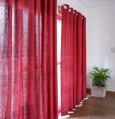 Customizable Curtain, Chambray Cotton - Aurora Red