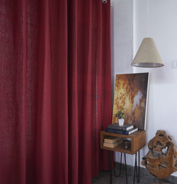 Customizable Curtain, Chambray Cotton - Aurora Red