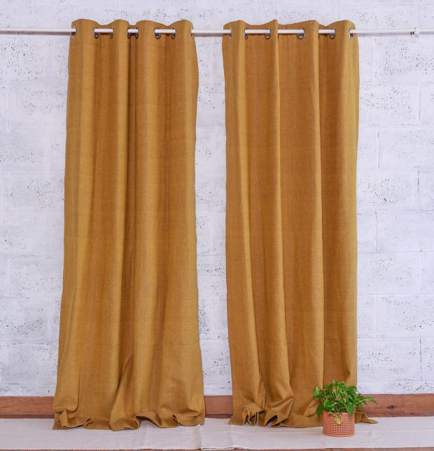 Chambray Cotton Curtain Cornsilk Yellow/Grey