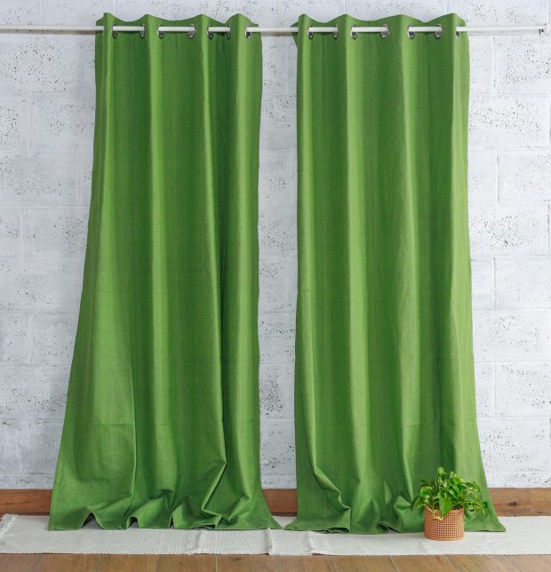Customizable Curtain, Chambray Cotton - Fern Green