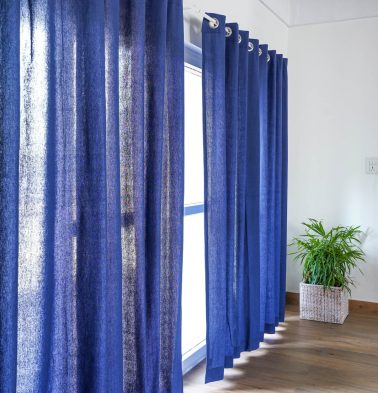 Customizable Curtain, Chambray Cotton - Indigo Blue