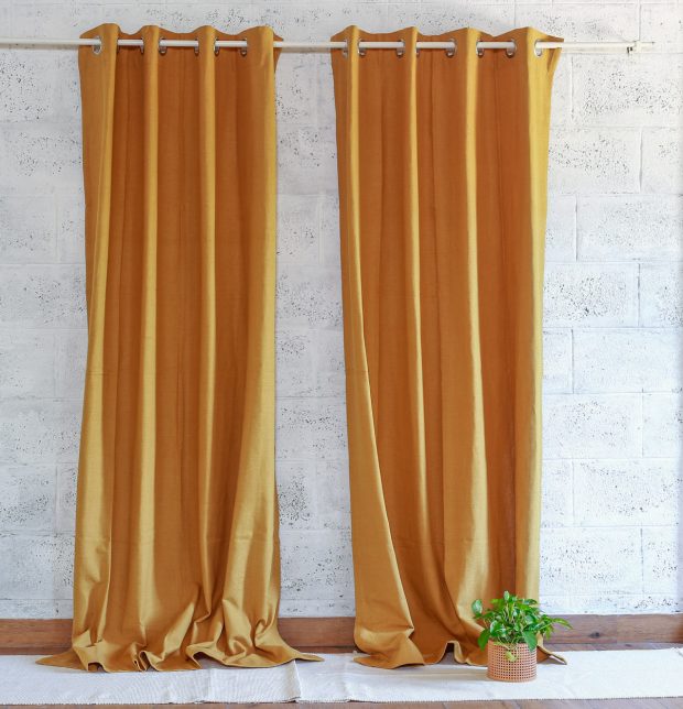 Customizable Curtain, Chambray Cotton - Mustard Yellow