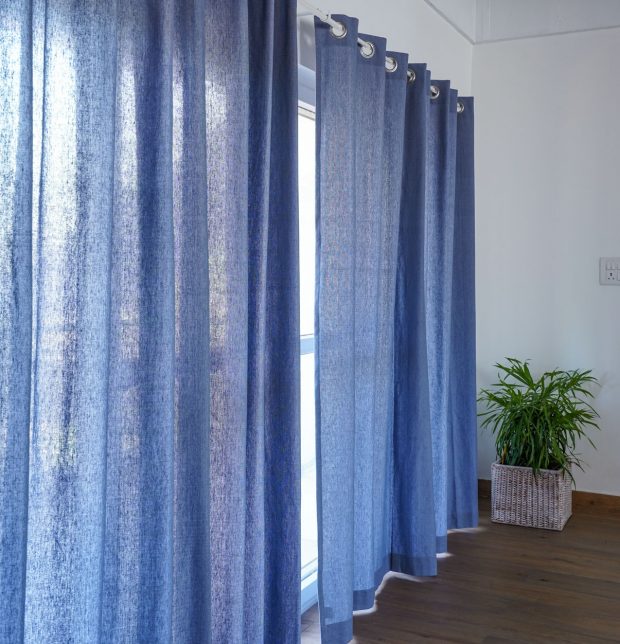 Customizable Curtain, Chambray Cotton - Tempest Blue