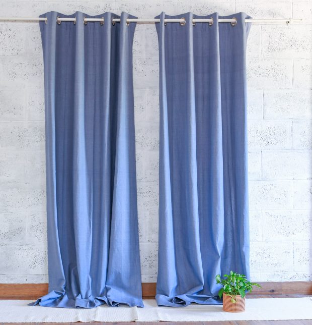 Customizable Curtain, Chambray Cotton - Tempest Blue