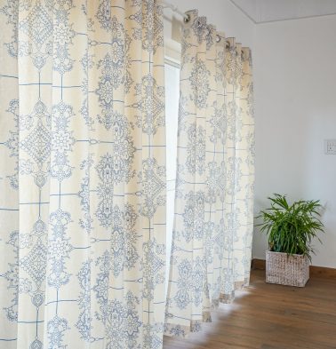 Customizable Curtain, Cotton -Classic Lines – Blue/Beige