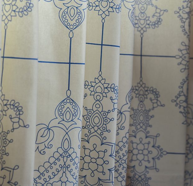 Customizable Curtain, Cotton -Classic Lines - Blue/Beige