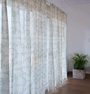 Classic Lines Slub Sheer Cotton Curtain Green/Beige