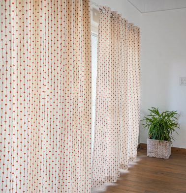 Customizable Curtain, Cotton – Diamond Lines – Rust Orange