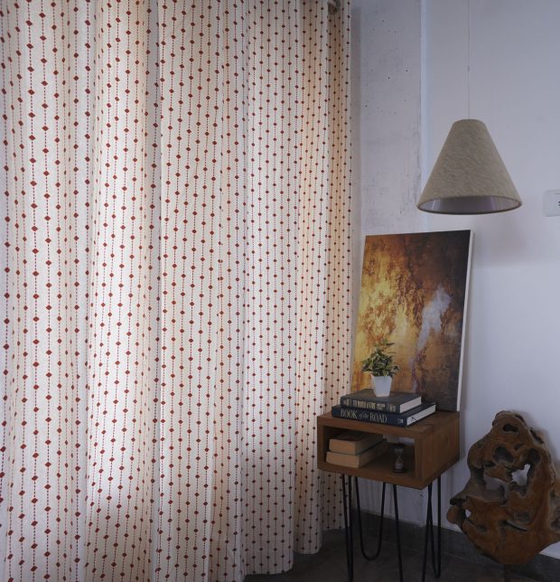 Customizable Curtain, Cotton - Diamond Lines - Rust Orange