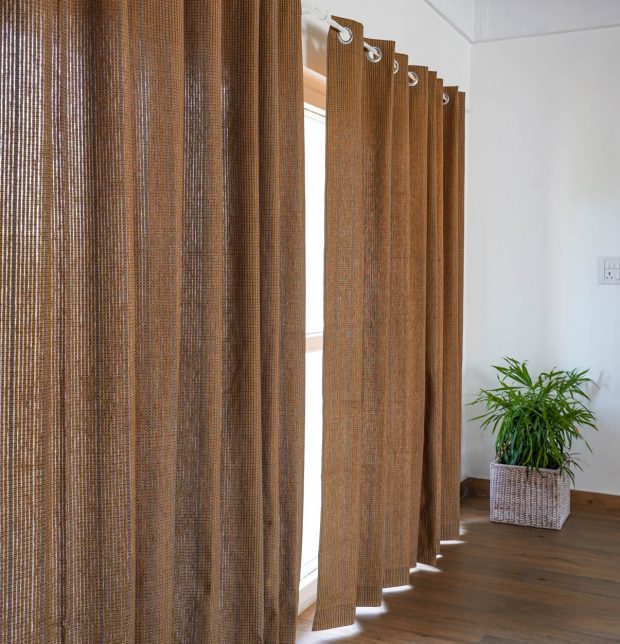 Customizable Curtain, Cotton - Dobby Stripes Brown