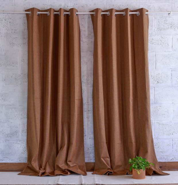 Customizable Curtain, Cotton - Dobby Stripes Brown