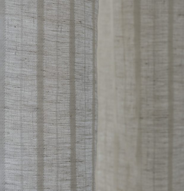 Customizable Linen Semi Sheer Curtain - Fine Stripe - Beige/White