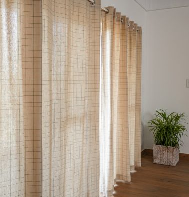 Customizable Curtain, Green Checks Cotton – Beige
