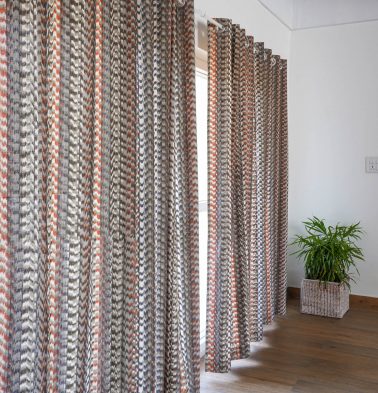 Customizable Handwoven Curtain, Cotton – Ikat – Grey/Orange