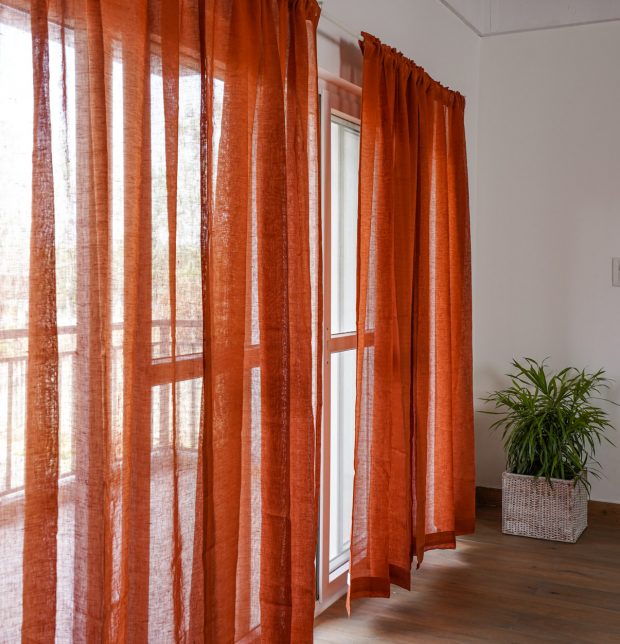 Linen Sheer Fabric Rust Orange