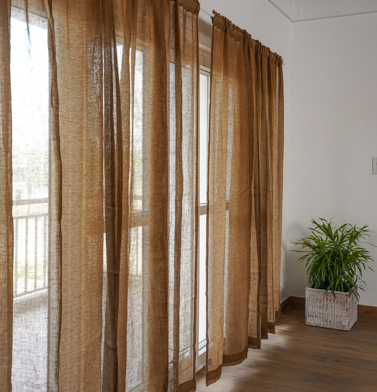 Customizable Linen Sheer Curtain Toffee Brown Thoppia