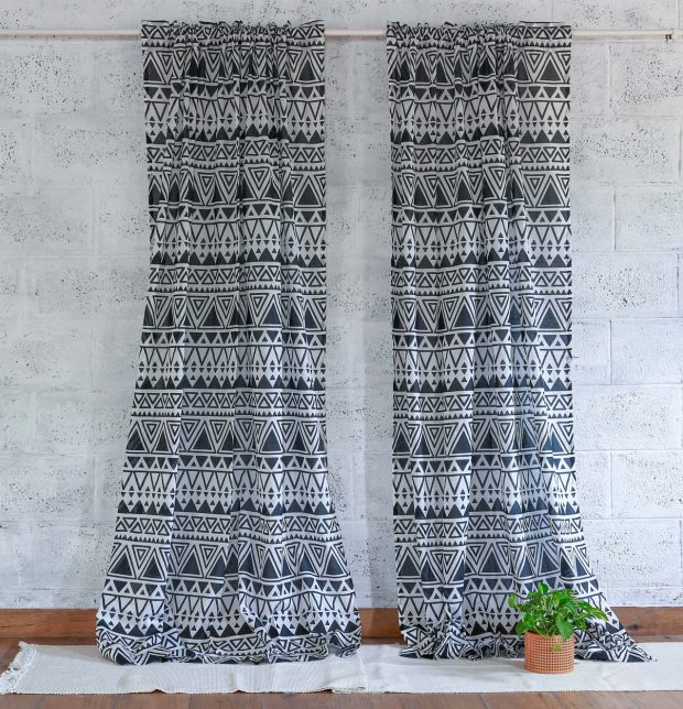 Customizable Sheer Curtain, Cotton - Magic Triangle - Black