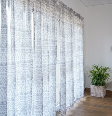 Customizable Sheer Curtain, Cotton - Magic Triangle - Grey