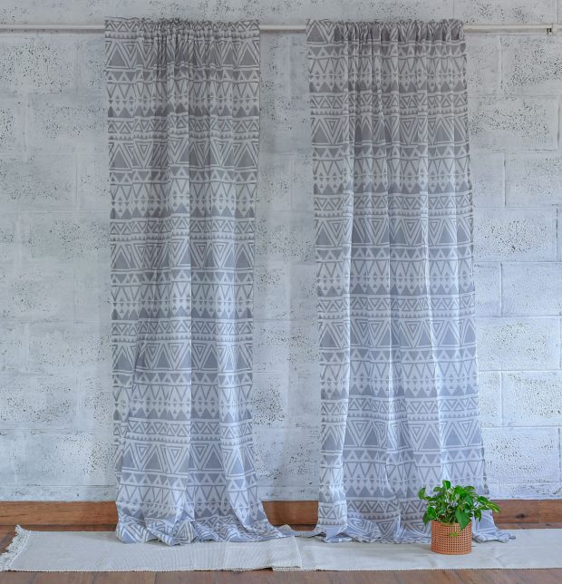 Customizable Sheer Curtain, Cotton - Magic Triangle - Grey