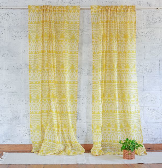 Magic Triangle Slub Sheer Cotton Curtain Yellow / Beige