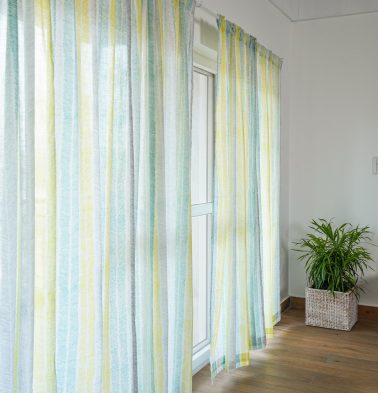 Customizable Sheer Curtain, Slub Cotton - Muted Chevron Stroke