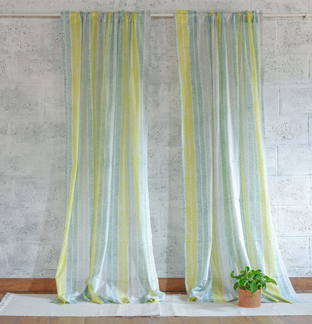 Muted Chevron Stroke Slub Sheer Cotton Curtain