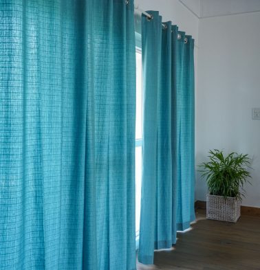 Customizable Curtain, Panama Weave Cotton – Dusty Turquoise