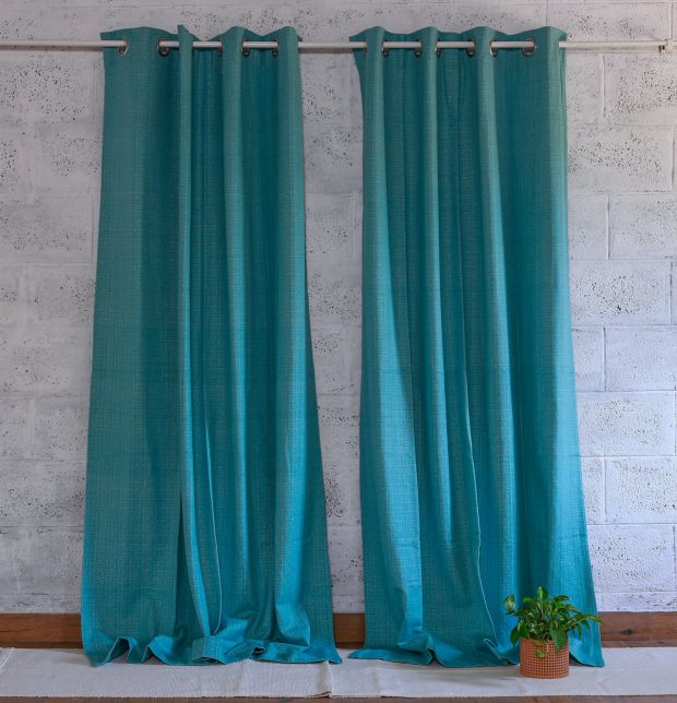 Customizable Curtain, Panama Weave Cotton - Dusty Turquoise
