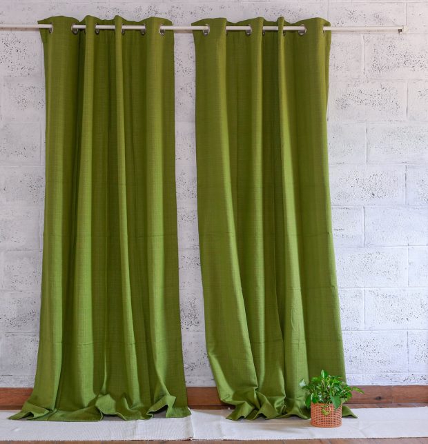 Customizable Curtain, Panama Weave Cotton - Spinach Green