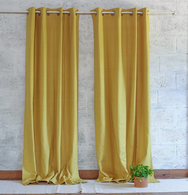 Customizable Curtain, Panama Weave Cotton - Yolk Yellow