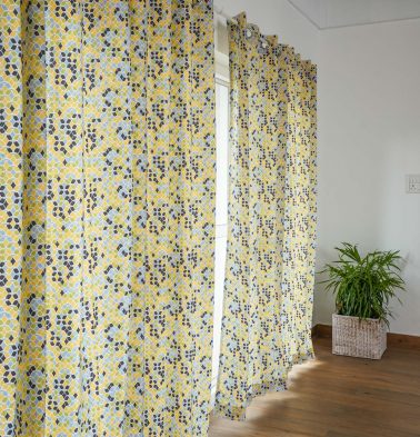 Customizable Curtain, Cotton -Retro Circles – Yellow