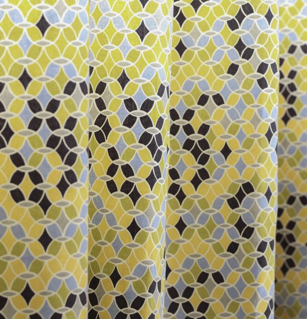 Customizable Curtain, Cotton -Retro Circles - Yellow