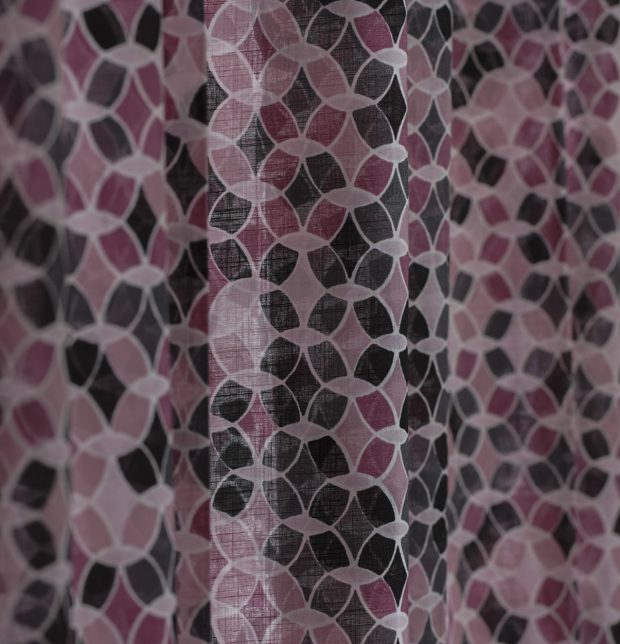 Retro Circles Slub Sheer Cotton Curtain Pink