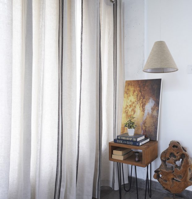 Selvedge Linen Stripes Curtain Neutral/Black