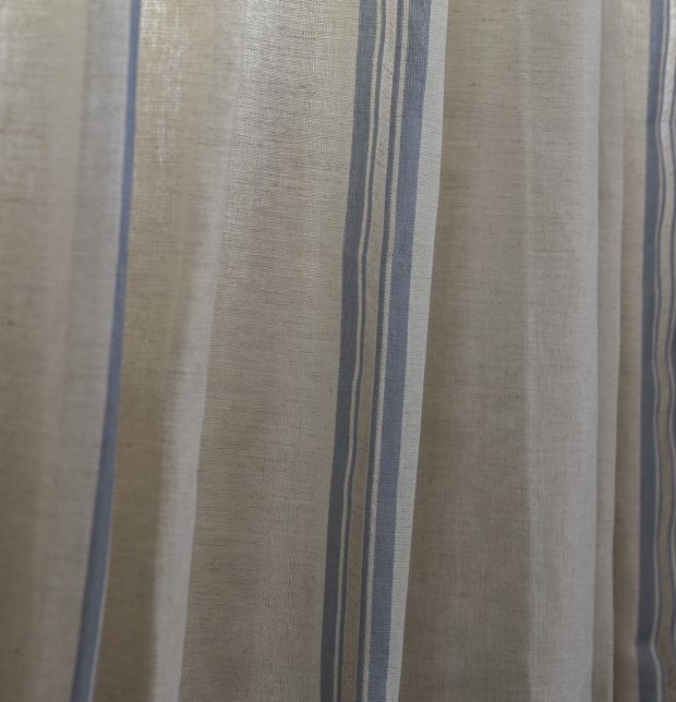 Selvedge Linen Stripe Fabric Neutral/Blue