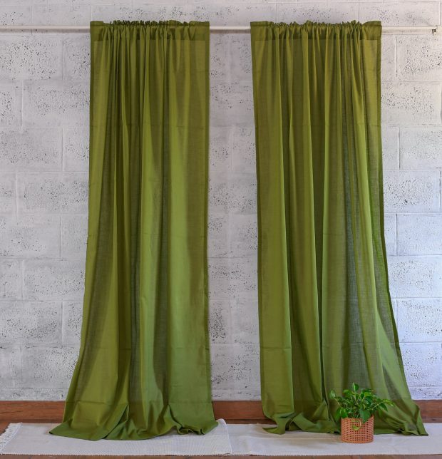 Customizable Sheer Curtain, Slub Cotton - Herbal Green