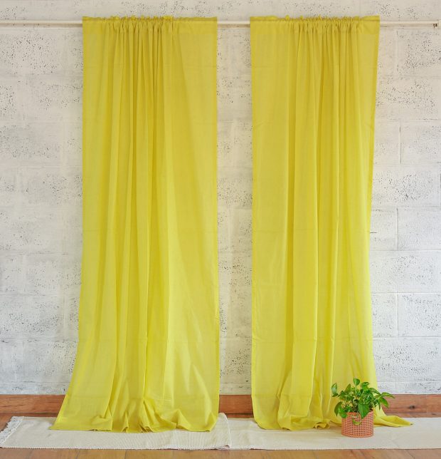 Slub Sheer Cotton Curtain Lemon Green