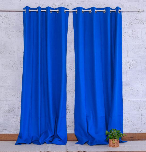 Customizable Curtain, Cotton - Solid - Brilliant Blue