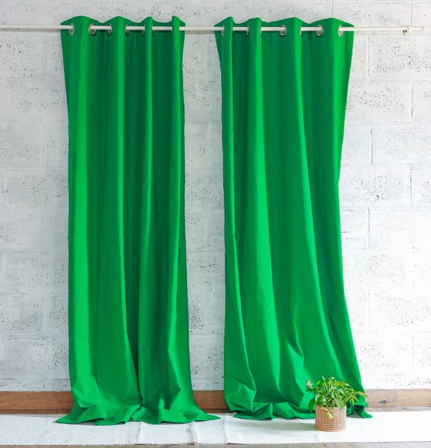 Customizable Curtain, Cotton - Solid - Brilliant Green