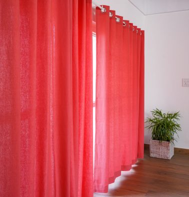 Customizable Curtain, Cotton - Solid - Coral