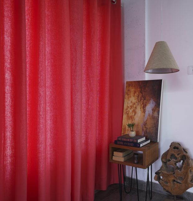 Customizable Curtain, Cotton - Solid - Coral