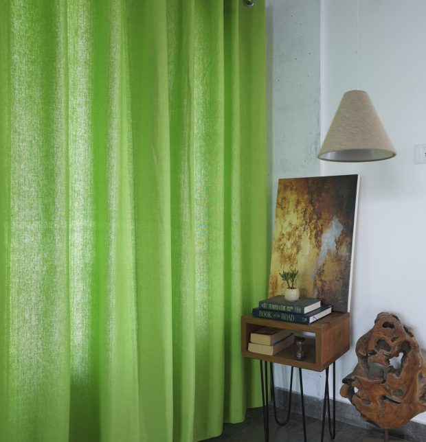 Customizable Curtain, Cotton - Solid - Lime Green