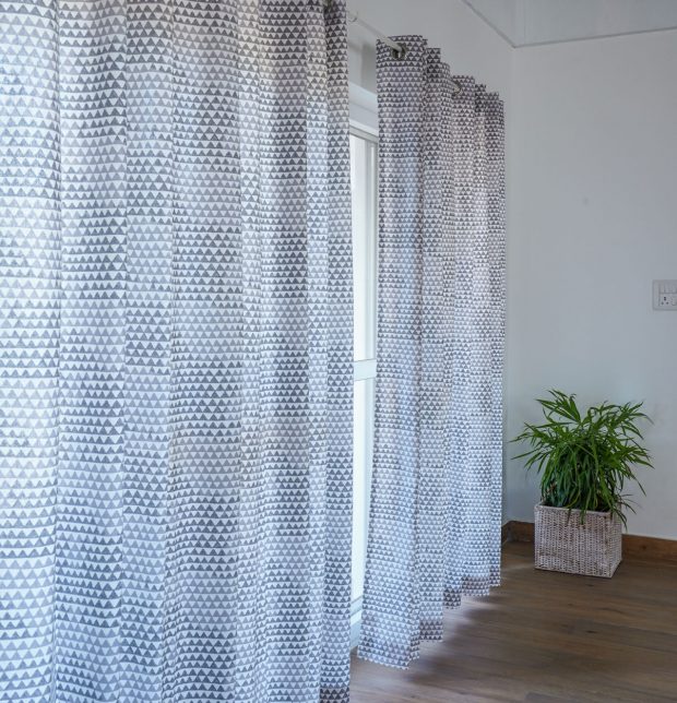 Customizable Curtain, Cotton -Star Triangles - Grey