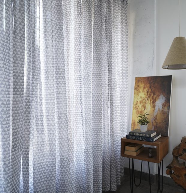 Customizable Sheer Curtain, Slub Cotton - Star Triangles - Grey