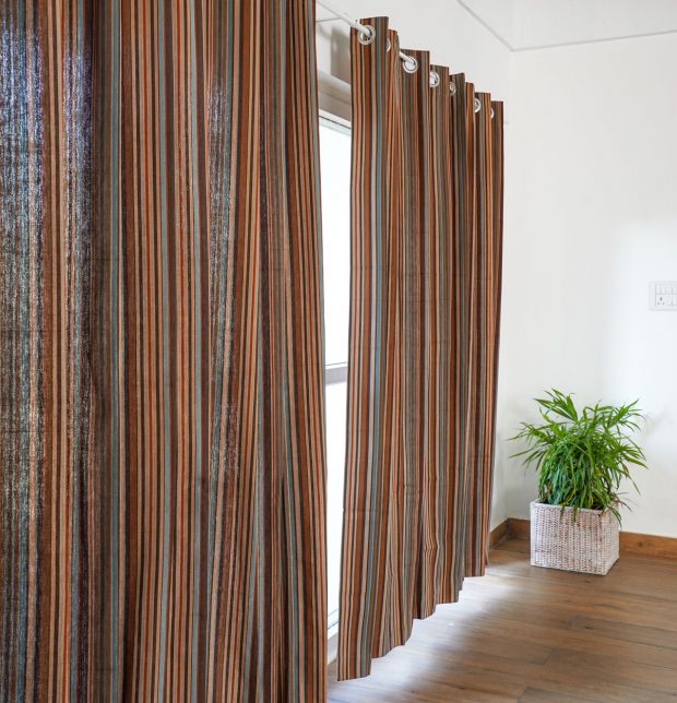 Customizable Curtain, Cotton - Stripe - Brown