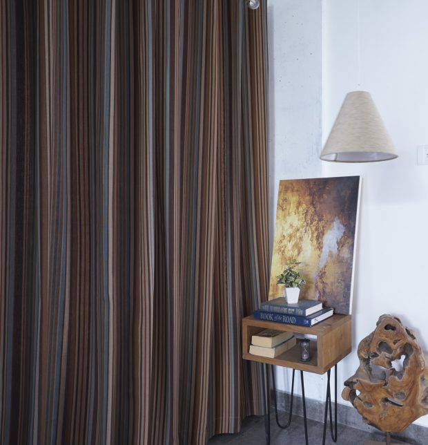 Customizable Curtain, Cotton - Stripe - Brown