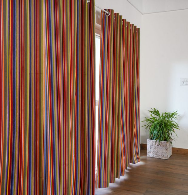 Customizable Curtain, Cotton - Sunny Stripe - Multi Color